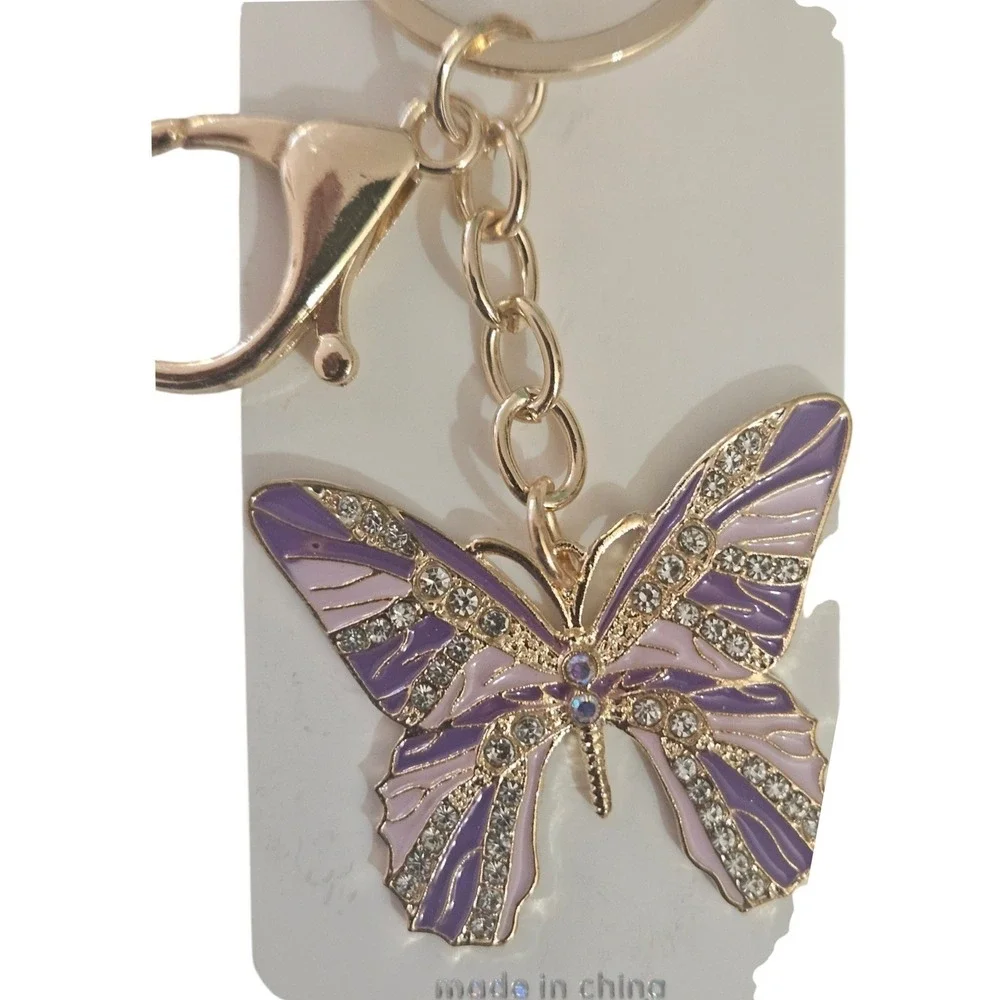 Mint Butterfly Keychain Purple Pink Rhinestone Dangle Bag Charm Women‎